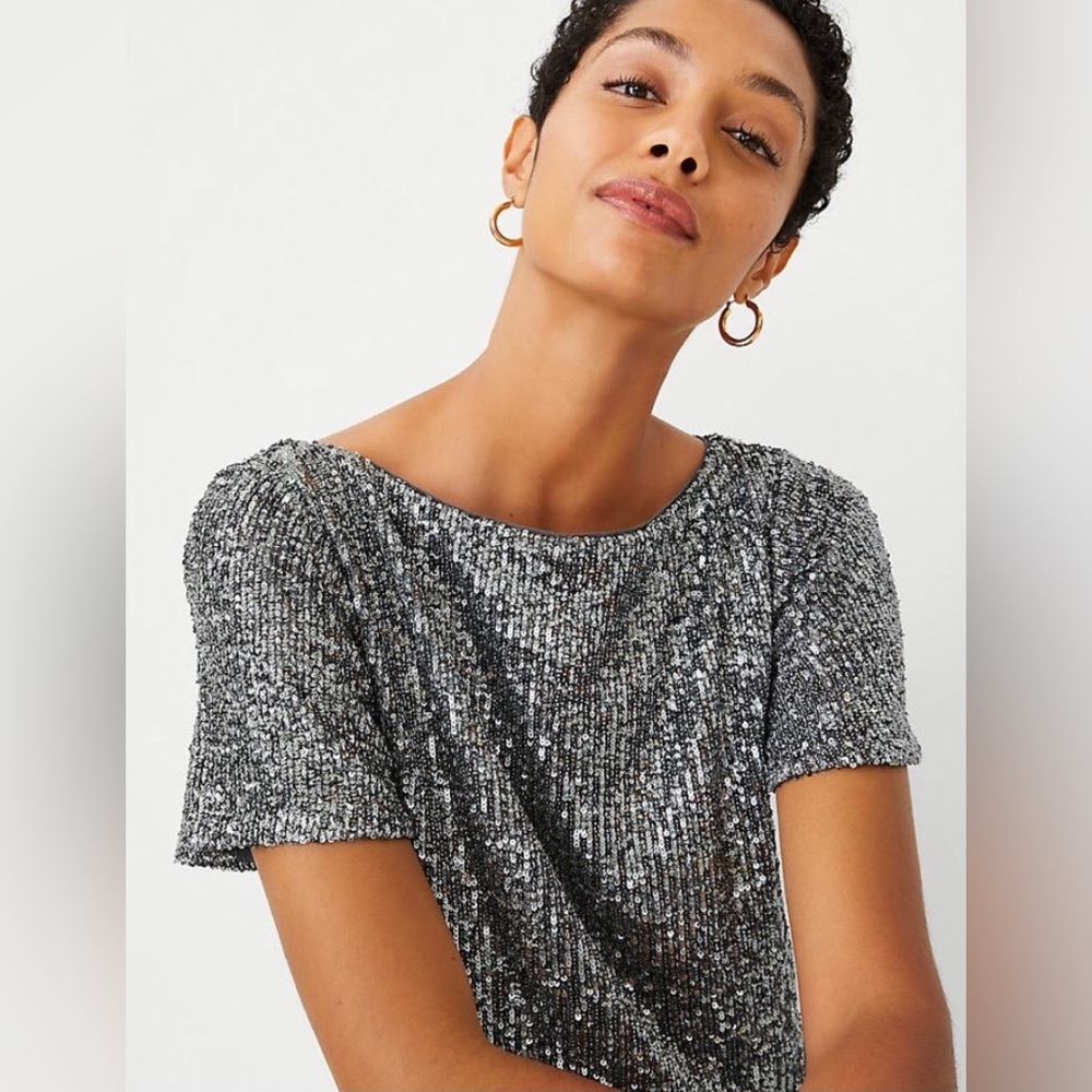 NWT Ann Taylor Silver Sequin Shift Cocktail Dress - Picture 3 of 16